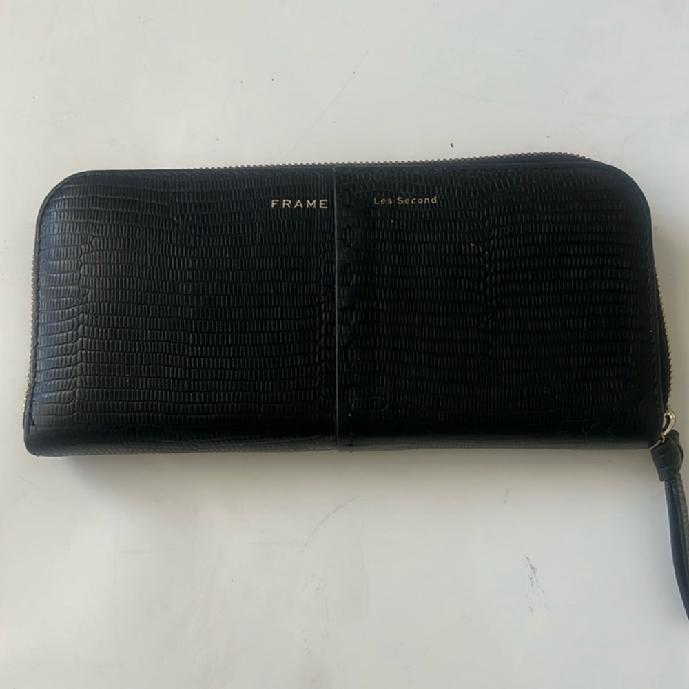 Frame Les Second Continental Embossed Wallet in Black